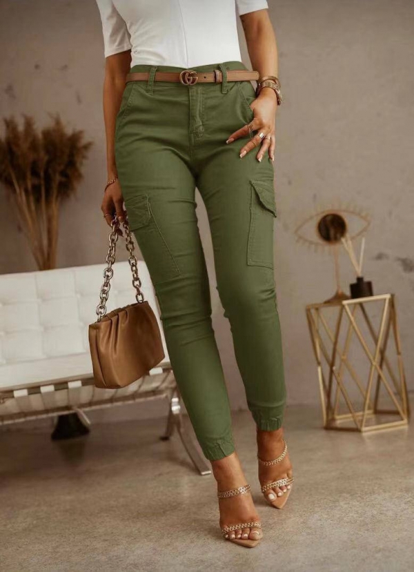 Pantaloni de dama cu buzunare 5599 verde inchis