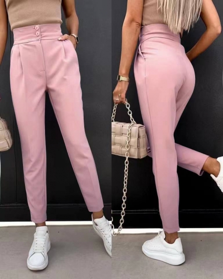 Pantaloni de damă cu talie înaltă 6374 roz