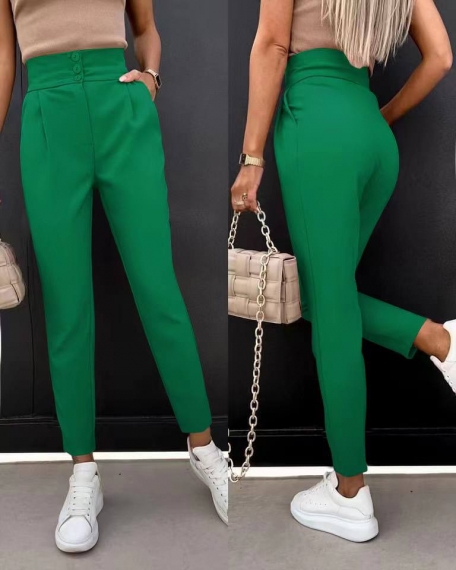 Pantaloni de damă cu talie înaltă 6374 verde
