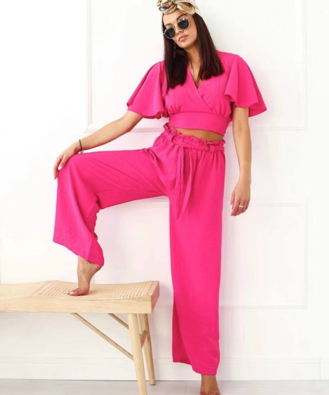 Set bluză și pantaloni de damă 22659 roz
