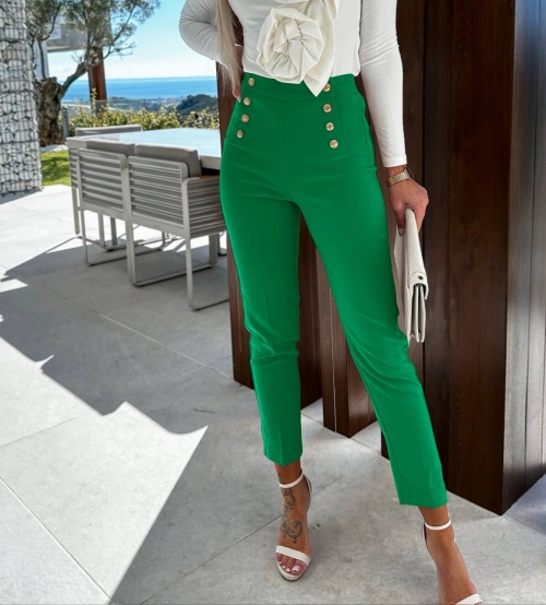 Pantaloni de damă cu talie înaltă A0874 verde