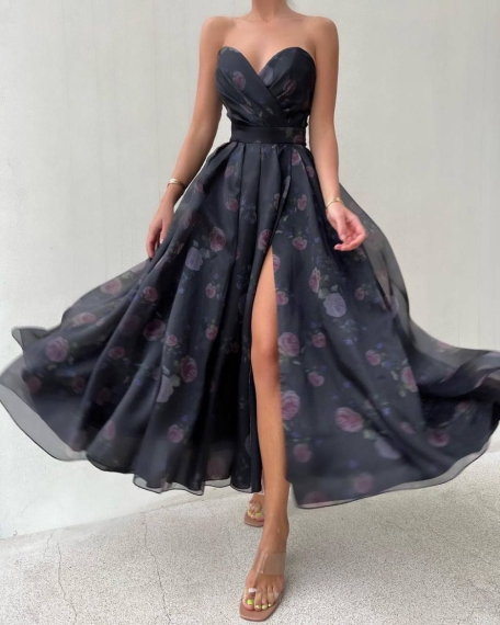 Rochie elegantă de damă cu imprimeu H3898 negru
