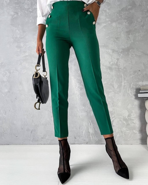 Pantaloni de dama cu accent 5949 verde