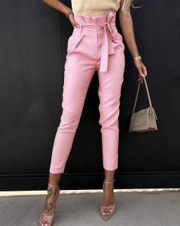 Pantaloni de damă cu talie înaltă 6423 roz