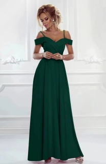 Rochie lunga de dama cu fanta 6709 verde inchis