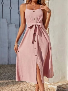 Rochie de damă până la genunchi X6505 roz